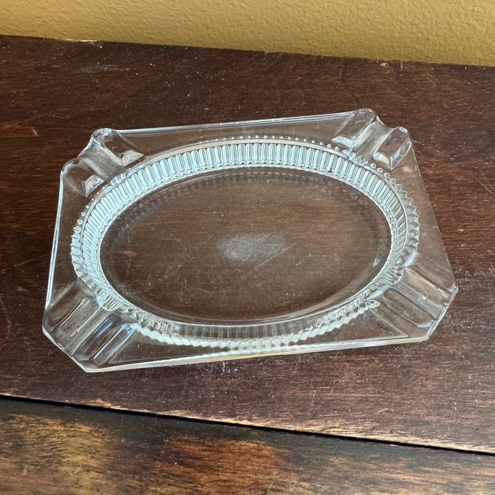 Vintage Clear Glass Ashtray Rectangle Cigarette Trinket Coin Holder